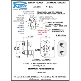 Termo смеситель Remer для душа встраив. RR NT937 (3 вых., 7положений)