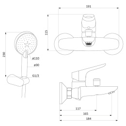 Фото RedBlu by Damixa 771300000 Набор 2 в 1: Origin Bit, смеситель для в/д, Origin One 2.0 душ. набор: ду