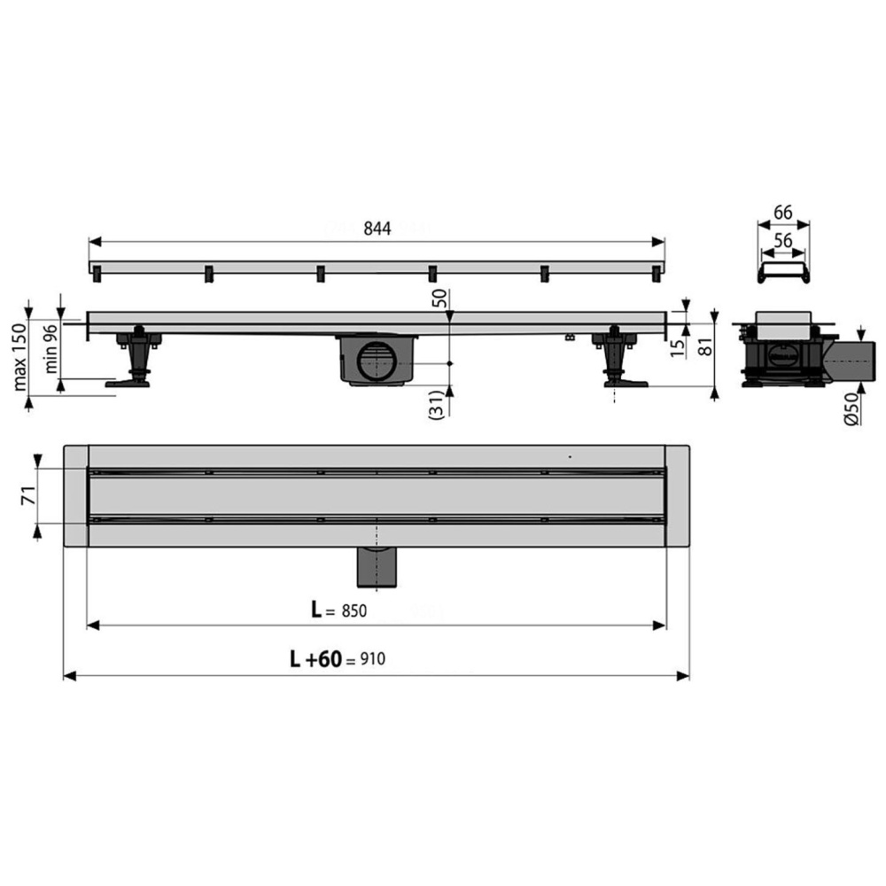 Душевой лоток AlcaPlast (APZ13-DOUBLE9-850) серый