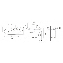 Раковина Laufen New Classic 8.1385.8.400.109.1 120 х 48 х 16.5 см, SaphirKeramik, LCC, без отверстия