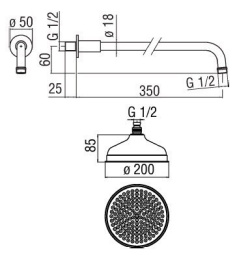 NOBILI AD138/4BR_AD139/12BR Верхний душ с кронштейном (бронза)
