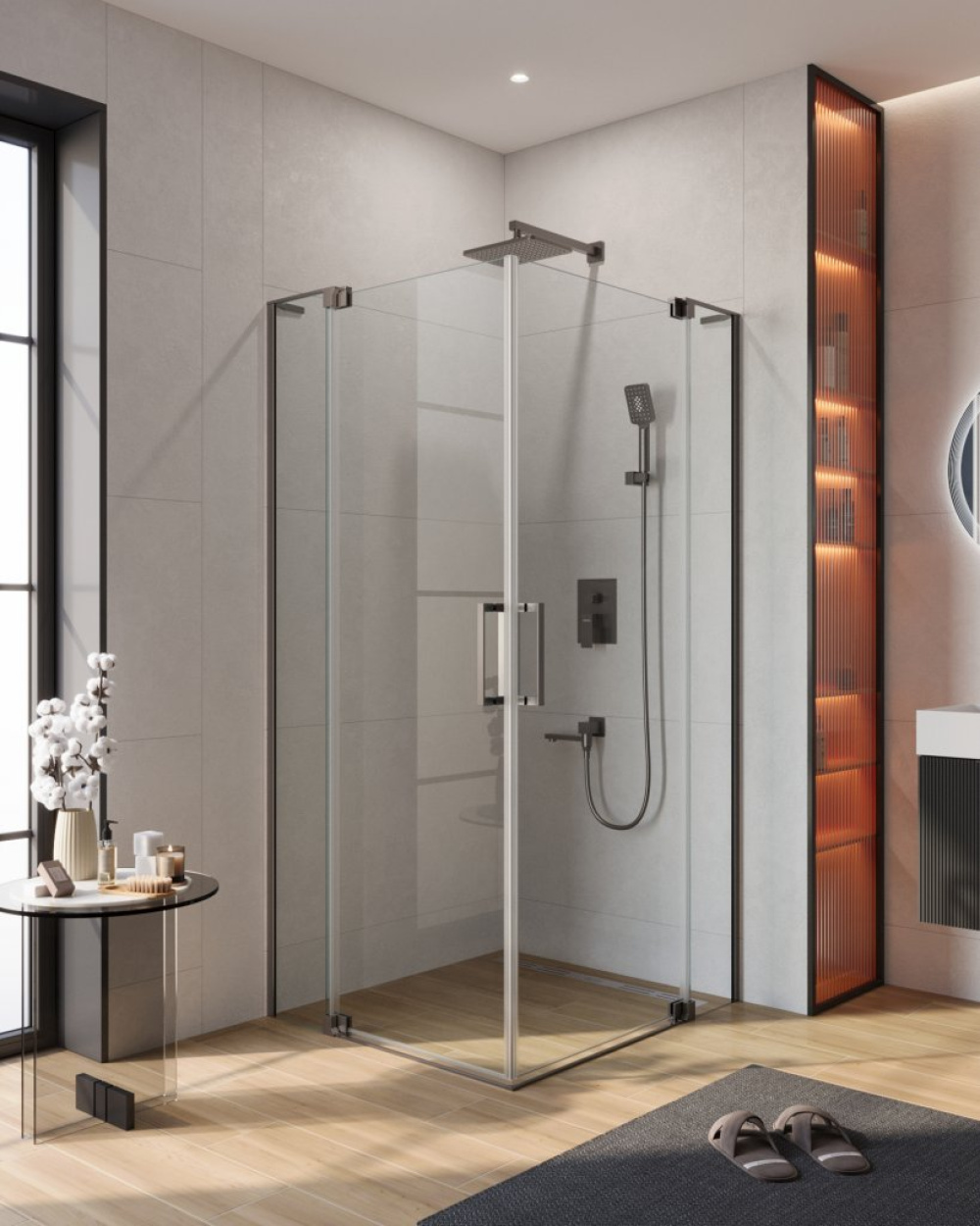 Фото Душевой уголок Cezares SLIDER-AH-2-80/90-90/100-C-Cr, 80/90 х 90/100 х 195 см, профиль хром, стекло 