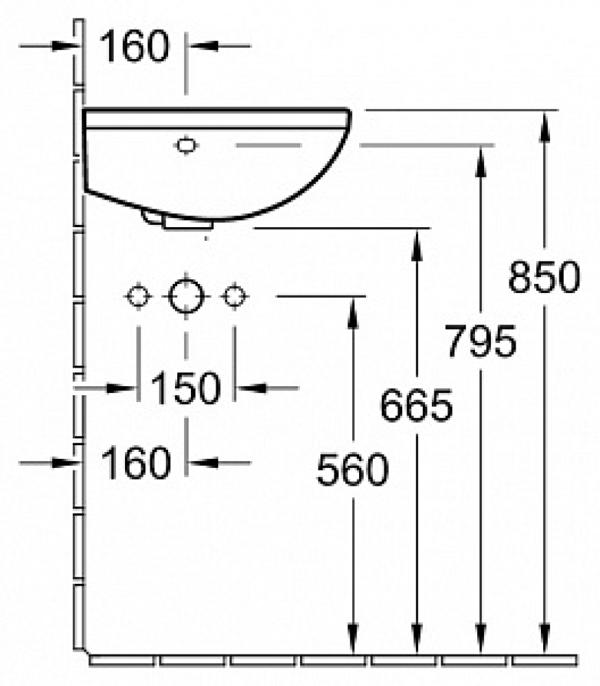Фото Раковина угловая укороченная 53743101 VILLEROY&BOCH Omnia architectura, 415 мм длина боковой стороны