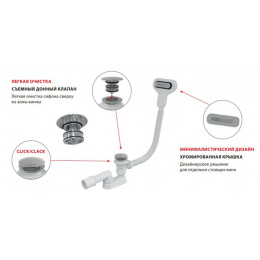Слив-перелив AlcaPlast A516CKM Click/Clack с плоским переливом, хром
