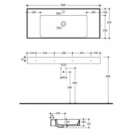 Раковина Kerasan Cento 355001 (100 см) с 1 отверстием под смеситель