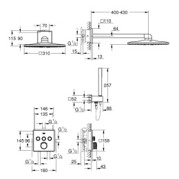 Душевой комплект Grohe Grohtherm 34706000 SmartControl , верхний душ квадратный