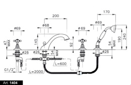 Смеситель Nicolazzi Dames Anglaises 1404BZ18 для ванны и душа, бронза, ручки Dames Anglaises