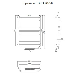 Полотенцесушитель Тругор  Браво эл ТЭН 3 80*50 (ЛЦ4) (Браво3/элТЭН8050)