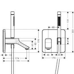 Фото Hansgrohe Axor Urquiola 11435000 Комбинация излива на ванну и душевого набора
