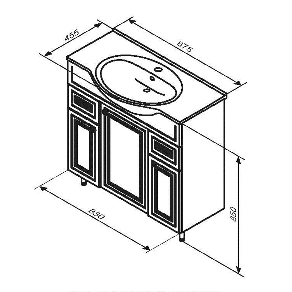 RedBlu by Damixa M41-FSX0853WG-WCC085 Palace One, база на ножках с раковиной, 85 см, ящ/дв, белый, г
