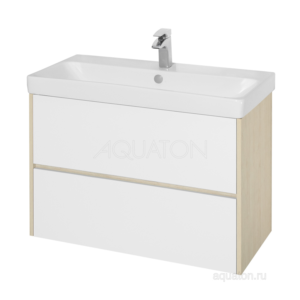 Фото Тумба под раковину Aquaton Сканди 90 белая, дуб верона 1A251901SDB20