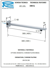 Фото Remer 348Q30BG Кронштейн для верхнего душа 300 мм (золото шлифованное)