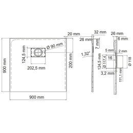 Душевой поддон WasserKRAFT Leine 35T03, квадратная, 90 х 90 х 2.6 см