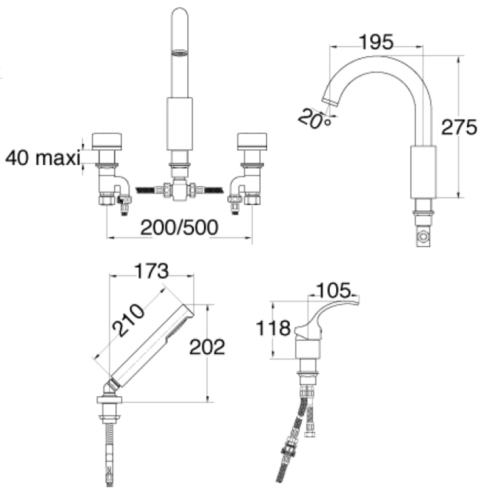 Смеситель Jacob Delafon Salute E71088-CP для ванны и душа для установки на борт ванны