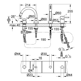Grohe Grandera 19936000 Смеситель для ванны, на бортик