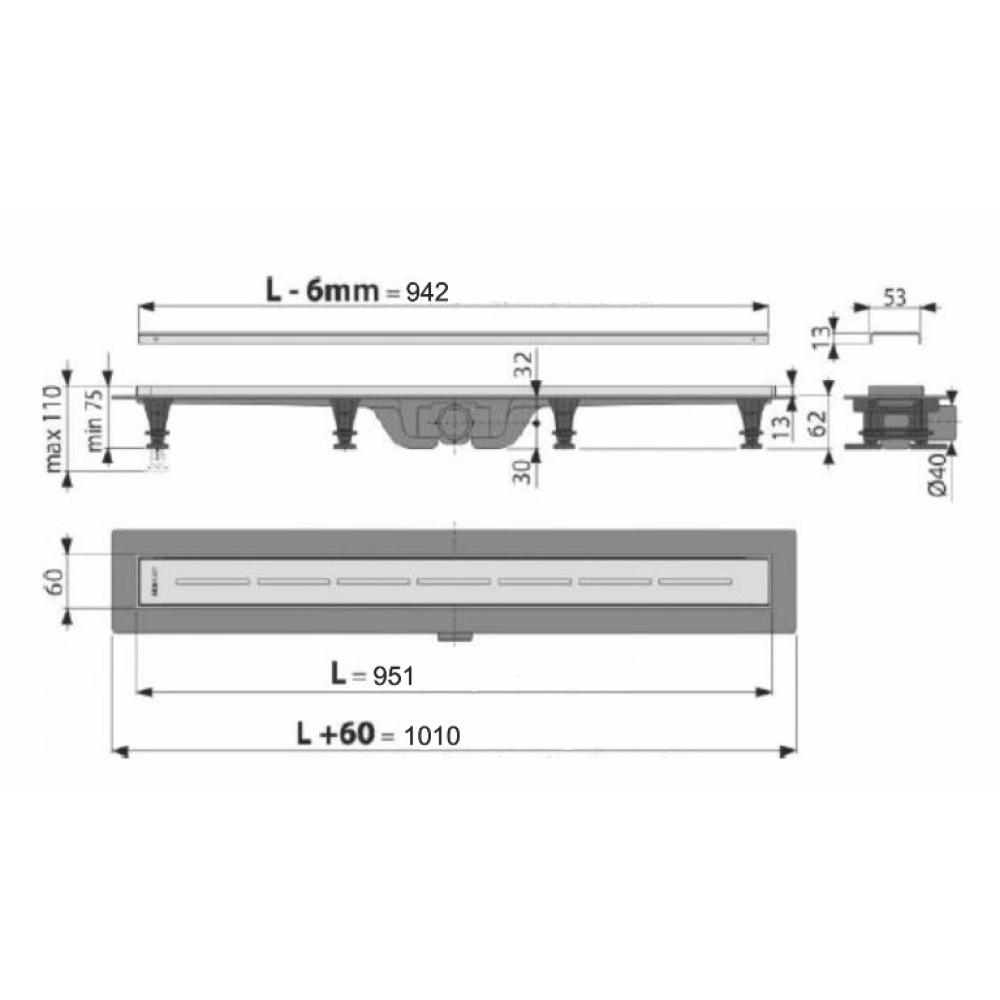 Душевой лоток AlcaPlast (APZ18-950M) серый