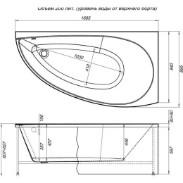Акриловая ванна 170x90 Aquanet (00209992), асимметричная