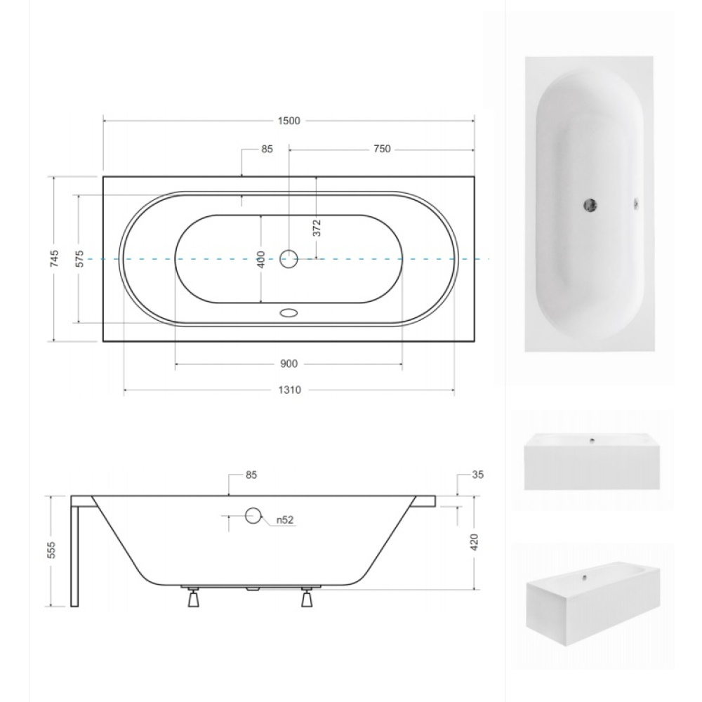 Акриловая ванна 150x75 Besco (WAV-150-PK), прямоугольная
