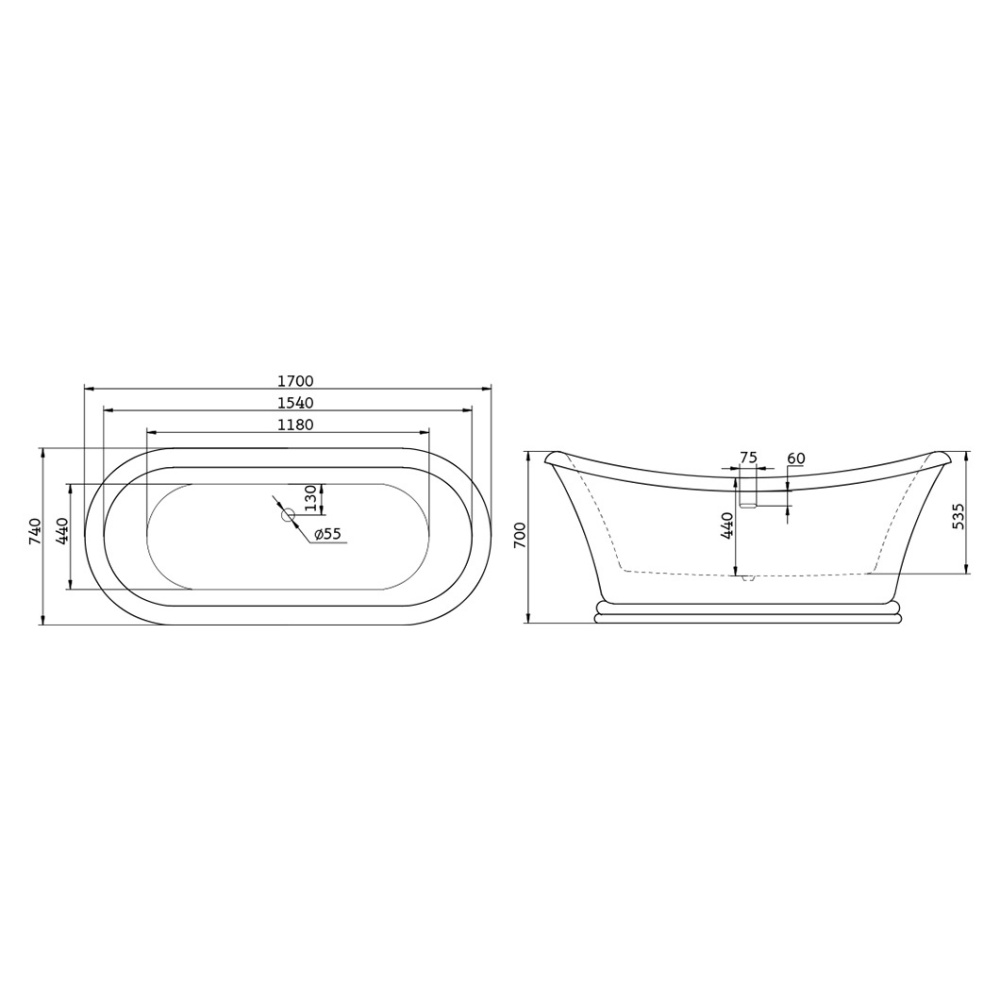 Акриловая ванна 170x74 BelBagno (BB09), округлая