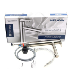 MELANA Смеситель д/кухни-F610303 Stello нерж.сталь, однорычажный, сатин, вытяжной излив