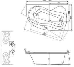 Акриловая ванна 160x95 Ravak (C571000000), асимметричная, угловая