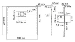 Фото Душевой поддон WasserKRAFT Main 41T03, квадратный, 90 х 90 х 2.6 см