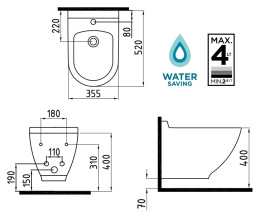 Подвесной унитаз с функцией биде Bien Harmony HRKA052N1VP1W3000 35 x 52.5 x 33 см скрытые крепления,