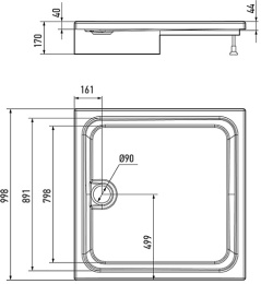 Поддон Alex Baitler АВ10017H-1 квадратный в сборе (1000*1000*170)