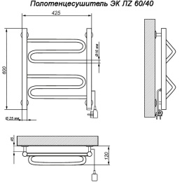 Полотенцесушитель электрический Ника Gurve ЛZ с греющим кабелем ЭК ЛZ 60/50