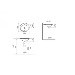 Раковина встраиваемая сверху 52,5 см Vitra S20 (5468B003-0001) белый