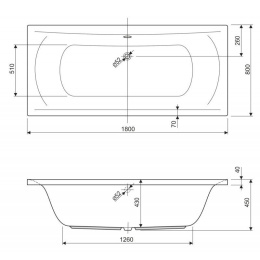 Акриловая ванна 180x80 Cezares (ARENA-180-80-45), квадратная