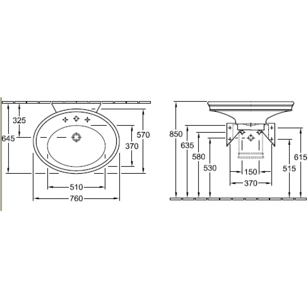Раковина 7185 75 R1 VILLEROY&BOCH AMADEA 750 x 570 mm