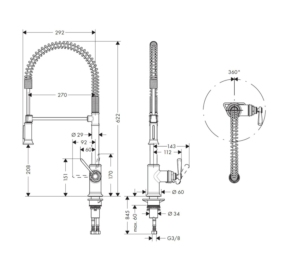 AXOR Montreux Semi-Pro 16582300 Профессиональный смеситель для кухни (полированное красное золото)