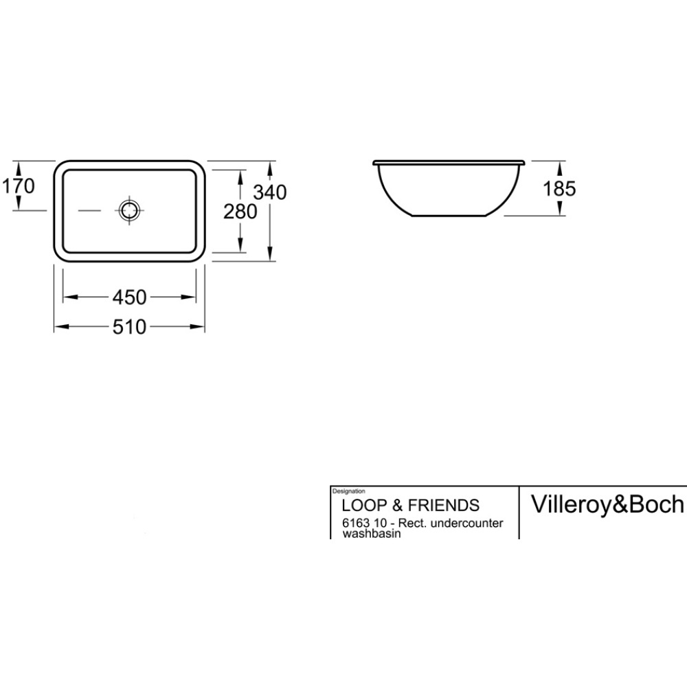Раковина 45 см Villeroy&Boch Loop & friends (61631001) альпийский белый