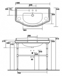 Металлическая структура Консоль под раковину Kerasan Retro 730090+ с раковиной