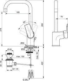 Смеситель для раковины Ideal Standard Tesi A6571AA с донным клапаном