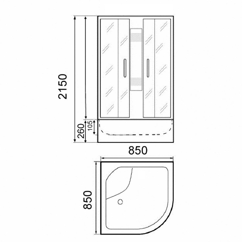 Душевая кабина 85x85x215 Parly (BMM86) белый, Без гидромассажа, ABS-пластик, Поддон средний