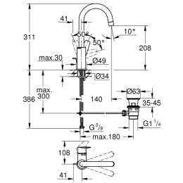 Смеситель для раковины GROHE Start Edge (24201001) QuickFix с донным клапаном, L-Size, хром