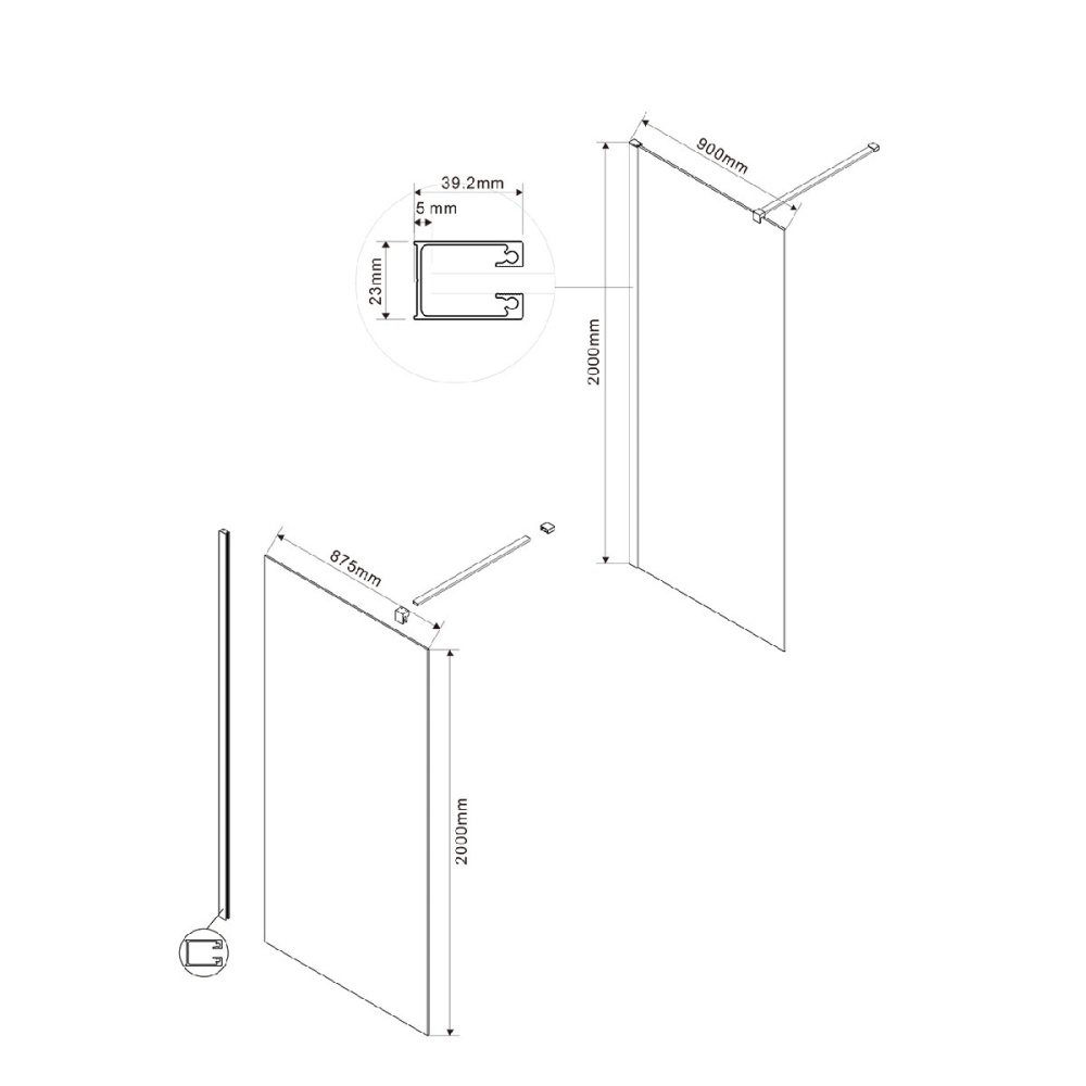 Душевая перегородка Vincea Walk in (VSW-1H900CLB) черный матовый