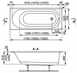 Акриловые ванны 150 см Акриловая ванна 150x70 Vagnerplast (VPBA157KAS2X-04), прямоугольная, Гидромассаж: нет