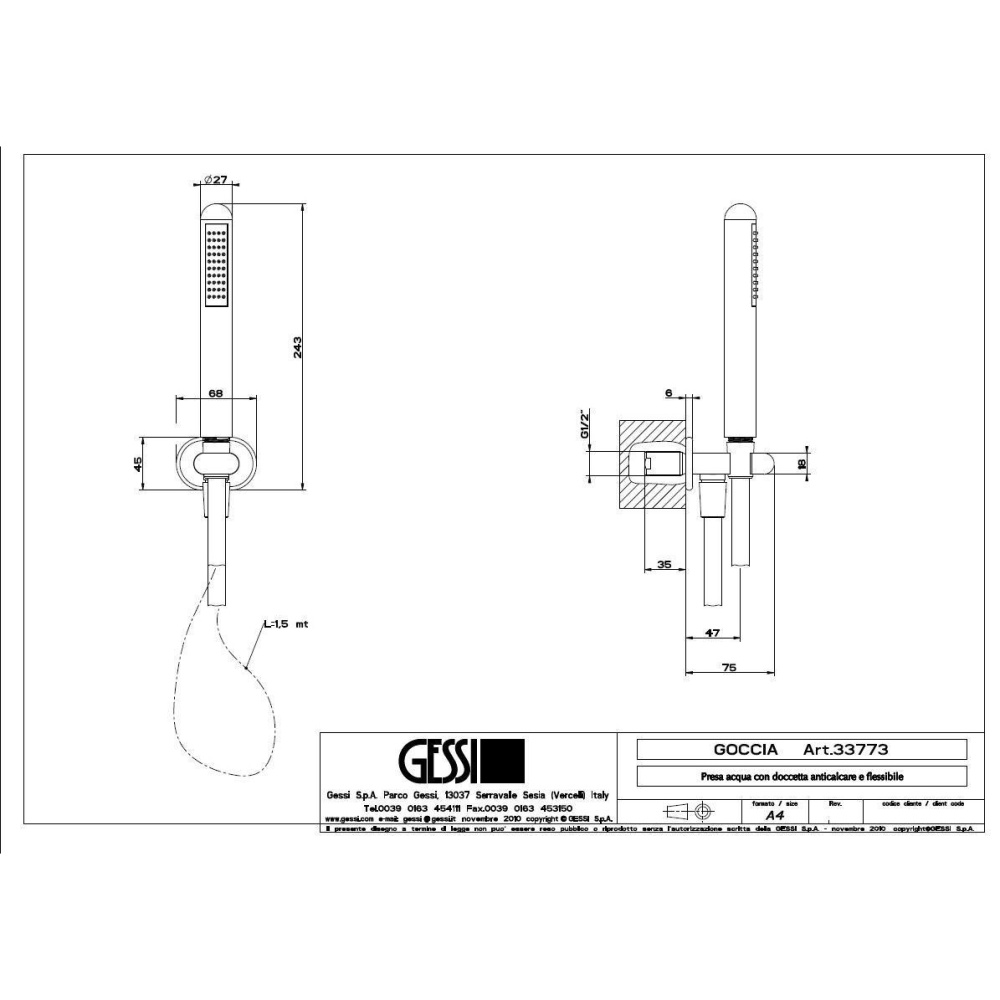 Душевой гарнитур Gessi Goccia (33773#031) хром