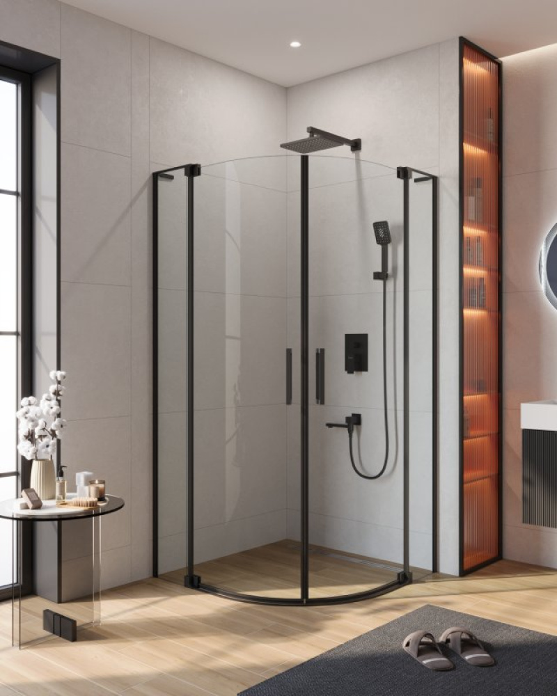 Душевой уголок Cezares SLIDER-R-2-90/100-C-NERO, 90/100 х 90/100 х 195 см, профиль черный, стекло пр