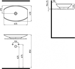 Раковина Bien Harmony HRLG06301FD0W3000 63 x 43 x 12.5 см округлая, белый
