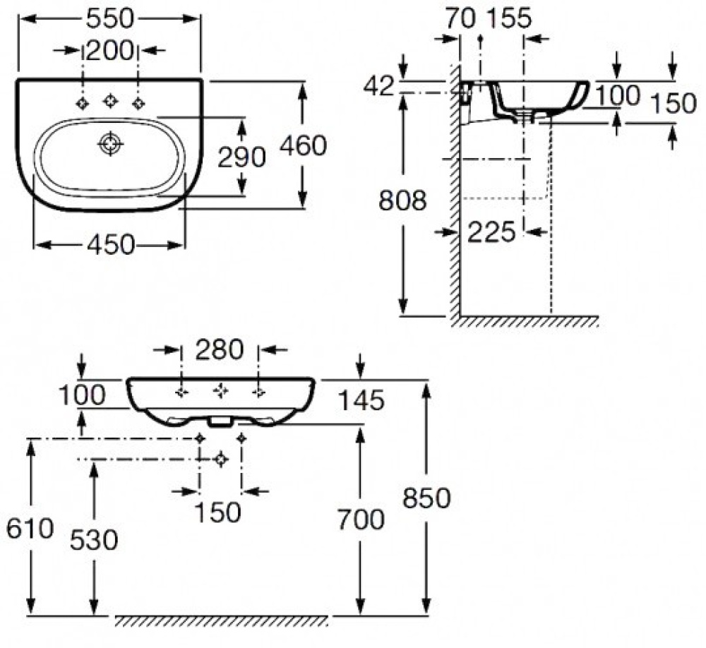 Раковина 55 см Roca Meridian (327243000) белый