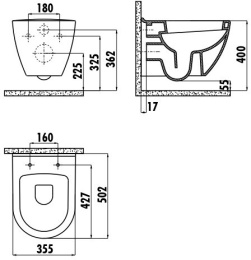 Чаша подвесного унитаза Creavit Terra (TP325-11SM00E-0000) черный матовый