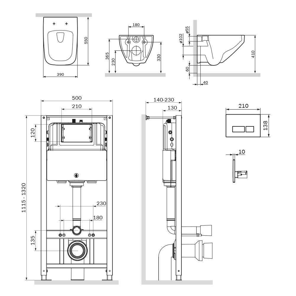 Инсталляция + унитаз + клавиша Am.Pm Inspire 2.0 (IS47001.50A1700) белый, синий