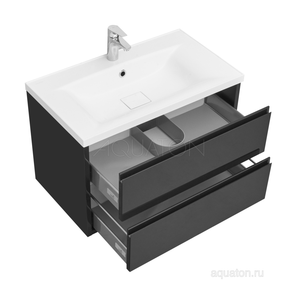 Тумба под раковину Aquaton Римини 80 черный глянец 1A226701RN950 NEW