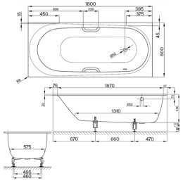 Фото Стальная ванна Bette Comodo 1621-000 PLUS перелив впереди, 180х80 шумоизоляция, покрытие антигрязь