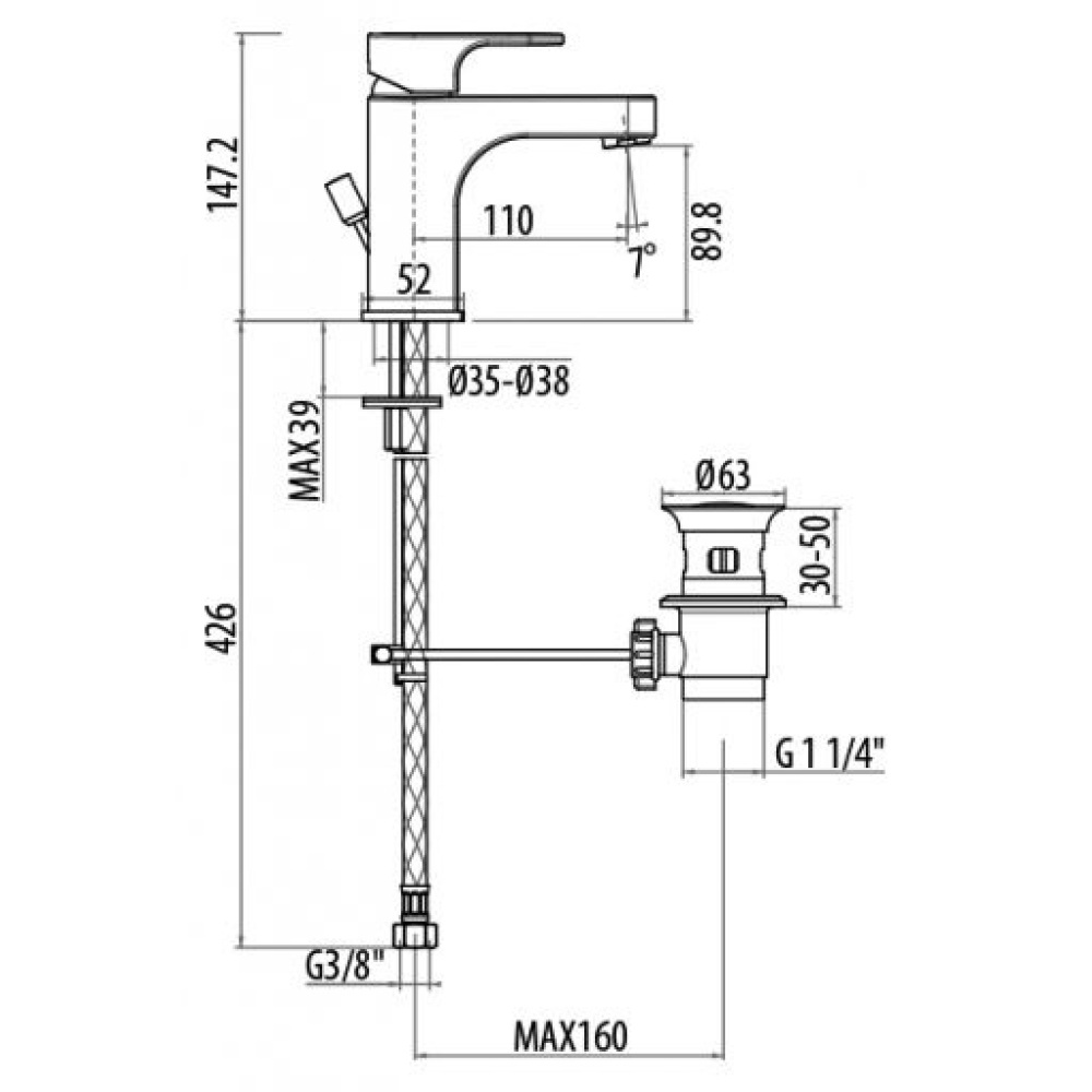 Смеситель для раковины 1041/10C0cr H2Omix1000 GATTONI