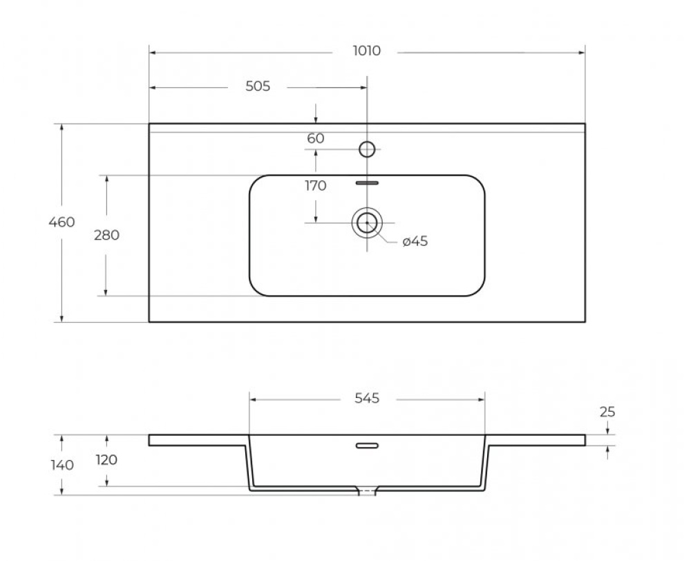 Раковина 101 см Cezares (50170) прямоугольная